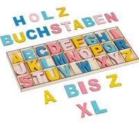 Relaxdays Lettre en Bois, Lot de 104, A à Z, Hauteur : 5 cm, Alphabet pour décorer ou bricoler, colorée
