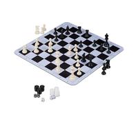 Relaxdays Jeu d'échecs Backgammon Dame, Enroulable, avec Sac de Transport, 50,5 x 50,5 cm, Jeu de Voyage 3 en 1, Noir/Blanc