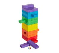 relaxdays Jeu en Bois, 48 Blocs à empiler, dé, pour Enfants dès 3 Ans, habileté, Tour infernale, Multicolore