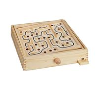 Relaxdays Jeu Labyrinthe en Bois, avec 2 Billes, Jouet d'adresse, équilibre, à partir de 3 Ans, Plateau XL, Nature
