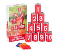 Relaxdays Jeu pour Enfants : Le chamboule-Tout, 10 boîtes et 3 Sacs, pour l’Anniversaire de Votre Bout de Chou, Rouge