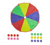 Relaxdays Jeu pour Enfants, Parachute, 20 balles, 8 poignées, Design Arc-en-Ciel, diamètre 3,5 m, extérieur, Multicolore