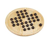 Relaxdays jeu solitaire, planche ronde pour jeux, 33 billes, enfants et adultes, un joueur, en bois, jeu de planche nature ou noire, 1.5 x 22 x 22 cm