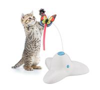 Relaxdays Jouet pour Chat, avec Papillon, Accessoire interactif, H x L x P : 33,5 x 20,5 x 18 cm, Blanc