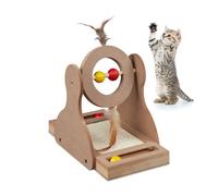 Relaxdays Jouet pour Chat, en MDF, sisal, Plumes, Roue tournante, Boules, H x L x P : 30 x 17 x 30 cm, Nature