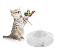 Relaxdays Jouet pour Chat, Papillon Rotatif à 360°, Circuit avec Balle, interactif, H x D : 33,5 x 22 cm, Blanc