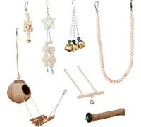 Relaxdays Lot de 7 Jouets pour Oiseaux, Accessoires de Cage, perruches, canaris, calopsittes, nichoir, perchoir, Nature