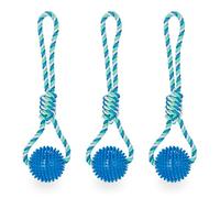 Relaxdays Jouet pour Votre Chien, en Lot de 3, Balle avec Corde, participe à l’hygiène Dentaire, Ø 8,5 cm, Bleu