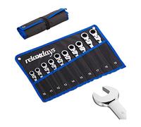 Relaxdays justable jeu de 10, plate, à oeil et cliquet, articulation, 10-19 mm, pochette, noir