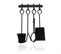 Relaxdays Kit d'accessoires de cheminée, 5 pièces, tisonnier, pelle, balayette, pince à feu, support mural, noir