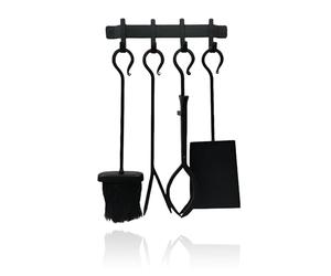 Relaxdays Kit d'accessoires de cheminée 5 pièces, tisonnier, Pelle, balayette, Pince, Support Mural, Noir 45x30x10.5 cm
