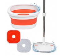 Relaxdays kit de Nettoyage, Seau 3,8 l avec essoreur, Blanc/Orange