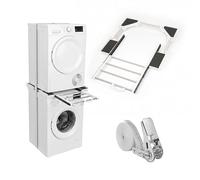 Relaxdays Kit de Superposition pour sèche-Linge sur Lave-Linge, réglable 45-72 cm, Universel, avec Sangle, Blanc