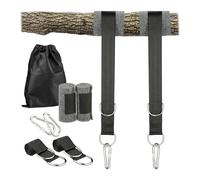 Relaxdays Kit Fixation hamac, 2 Sangles, mousquetons et Tapis de Protection, supporte jusqu'à 900 kg, Noir/Gris