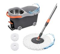 Relaxdays Kit Nettoyage, Seau 16 L avec essoreuse, Chariot pédale, Gris