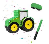 Relaxdays Lot de 3 piñata, Tracteur à Suspendre, pour Enfants, Filles et garçons, Baguette et Masque, Pinata de véhicule, Vert/Jaune