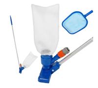 Relaxdays Kit Piscine 3 pcs - Perche Longue, épuisette, Argent/Bleu