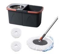 Relaxdays Kit Seau 14 L + essoreuse empilable, 25,5 x 26 x 48,5 cm, 2 têtes Microfibre triangulaires, Gris