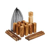 Relaxdays Kubb, Jeu de Lancer en Plein air, Viking, en Bois, 21 pièces, avec Sac, pour Petits et Grands, Marron