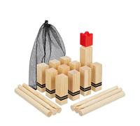 Relaxdays Kubb, Jeu de Lancer en Plein air, Viking, en Bois, 21 pièces, avec Sac, pour Petits et Grands, Nature