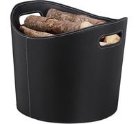Relaxdays Panier à bûches L, Range bois de cheminée, Porte-revues porte-journaux similicuir, noir