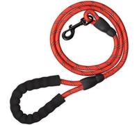 Relaxdays Laisse pour Petits & Gros Chiens pesant Jusqu’à 50 kg, réfléchissante, Boucle rembourrée, Nylon, 150 cm, Rouge