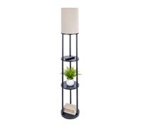 Relaxdays lampadaire sur Pied avec étagère, Bois et Lin, H : 180 x 30 cm, E27, Design Moderne, Noir et Blanc
