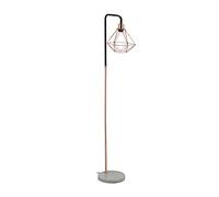 Relaxdays Lampadaire, abat-jour en forme de diamant, pied marbre, lampe, E27, HxLxP : 149x24,5x29 cm, cuivre/noir/gris