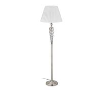 Relaxdays Lampadaire Style Antique, Abat-Jour Tissu, Pied décoratif en métal, E27, HxD : 157x42 cm, argenté/Blanc