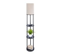 Relaxdays Lampadaire avec étagère HD 180x30cm Douille E27 Bois & Lin Design Moderne Lampadaire Noir Blanc