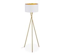 Relaxdays Lampadaire trépied, Abat-Jour en Tissu, H x D : 148,5 x 53,5 cm, Douille E27, en Lin et en métal, Or/Blanc