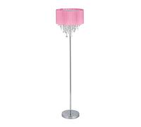 Relaxdays Lampe à Pied avec Cristaux, Abat-Jour Organza, lampadaire Salon Original, E27, HxD 150 x 37,5 cm, Rose/argenté