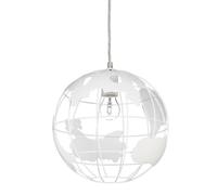 Relaxdays Lampe à suspension abat-jour boule globe monde métal luminaire plafond Ø 30 cm, blanc