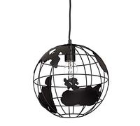 Relaxdays Lampe à suspension abat-jour boule globe monde métal luminaire plafond Ø 30 cm, noir
