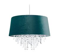 Relaxdays Lampe à suspension, luminaire, abat-jour aspect velours, HxD : 140x45,5 cm, cristaux, E27, salon, vert