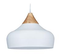 Relaxdays Lampe à suspension, métal, bois, HxD : 129 x 32 cm, lustre moderne, douille E27, salle à manger, blanc-nature