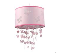 Relaxdays Lampe à suspension pour chambre d'enfant, motif papillons, E27, abat-jour et mobile, HxD : 158 x 30 cm, rose