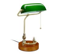 relaxdays Lampe de banquier, interrupteur à tirette, abat jour inclinable, design retro, douille E27, de bureau,verte
