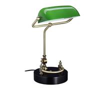 Relaxdays Lampe de banquier, abat-jour en verre inclinable, pied en bois, bureau, E27, rétro, bibliothèque, vert-noir