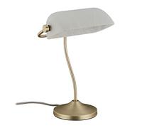 Relaxdays Lampe de banquier, abat-jour verre inclinable, pied en métal, bureau, E14, rétro, bibliothèque, blanc-laiton