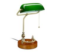 relaxdays Lampe de banquier, interrupteur à tirette, abat jour inclinable, design retro, douille E27, de bureau,verte