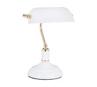 Relaxdays Lampe de banquier notaire bibliothèque lampe de bureau lampe de lecture blanc abat-jour verre - vintage retro- HxlxP: 36 x 26 x 21 cm - doré-blanc