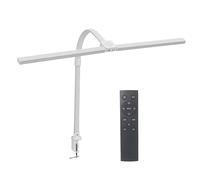 Relaxdays Lampe de Bureau LED Double tête, télécommande et Tactile, Pince col de Cygne, 75,5 x 80 x 5,5 cm, Blanche