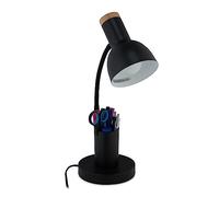 Relaxdays Lampe de Bureau, Porte-Crayons, luminaire en métal, HxLxP : 46,5x14,5x17 cm, E27, lumière Chevet, câble, Noir