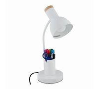 Relaxdays Lampe de Bureau, Porte-Crayons, luminaire en métal, HxLxP : 46,5x14,5x17 cm, E27, lumière Chevet, câble, Blanc