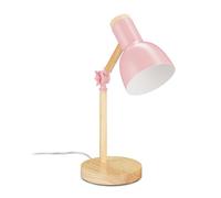 relaxdays 10032655_113 Lampe de Table de Travail, Retro,Bureau,réglable, Bois et métal, E 14, HxD 45,5 x 14,5cm, Rose, Polyester