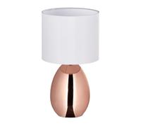 Relaxdays Lampe de Chevet, Abat-Jour, Douille E14, câble, H x D : 32 x 18 cm, pour la Chambre, cuivre et Blanc