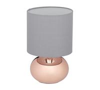 Relaxdays Lampe de Chevet, Abat-Jour, Douille E14, câble, cuivre et Gris | H x D : 28 x 18 cm, pour la chambre