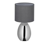 Relaxdays Lampe de chevet, abat-jour, douille E14, câble, H x D : 32 x 18 cm, pour la chambre, argenté et gris