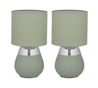 Relaxdays Lampe de Chevet, Lot de 2, Abat-Jour, Douille E14, câble, H x D : 32 x 18 cm, pour la Chambre, Vert et argenté
